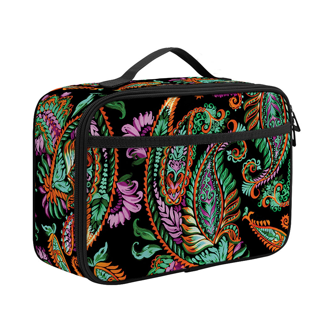 Green Orange And Pink Paisley Print Portable Lunch Bag