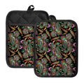 Green Orange And Pink Paisley Print Pot Holders With Pocket