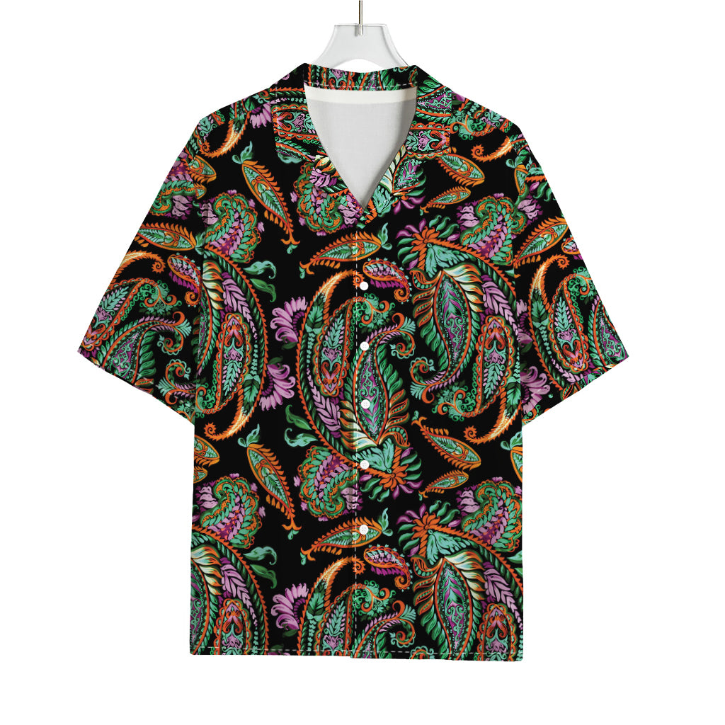 Green Orange And Pink Paisley Print Rayon Hawaiian Shirt