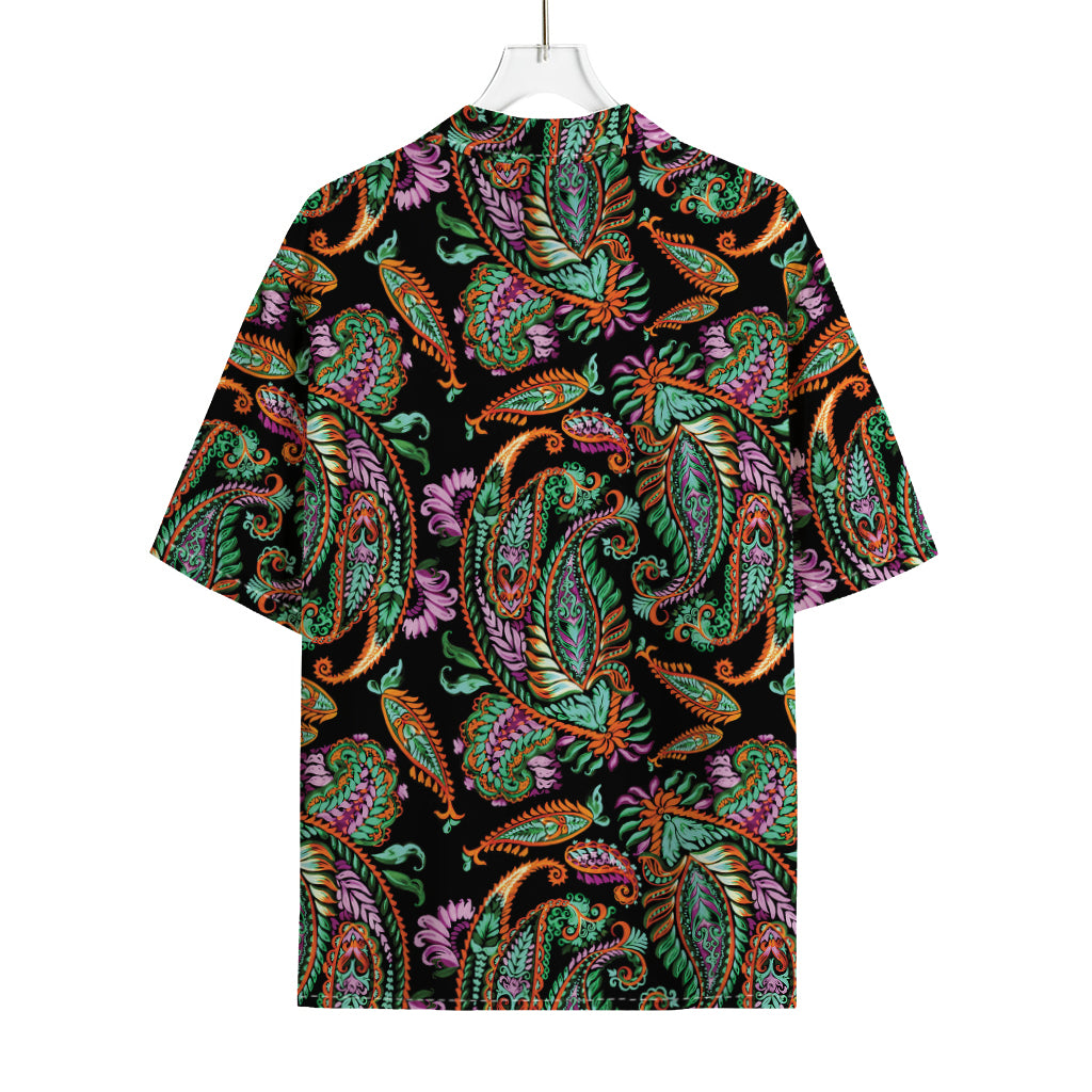 Green Orange And Pink Paisley Print Rayon Hawaiian Shirt