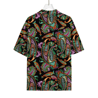 Green Orange And Pink Paisley Print Rayon Hawaiian Shirt