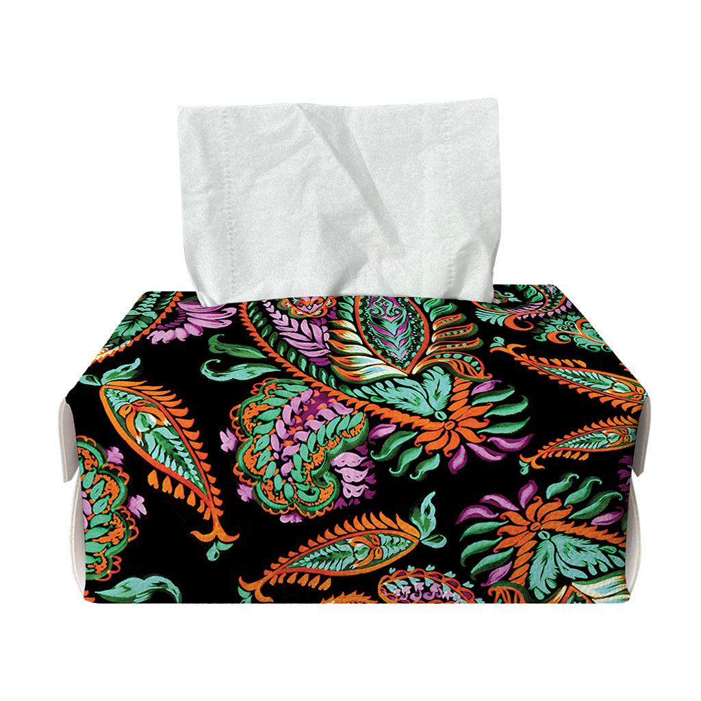 Green Orange And Pink Paisley Print Rectangle Tissue Box Cover