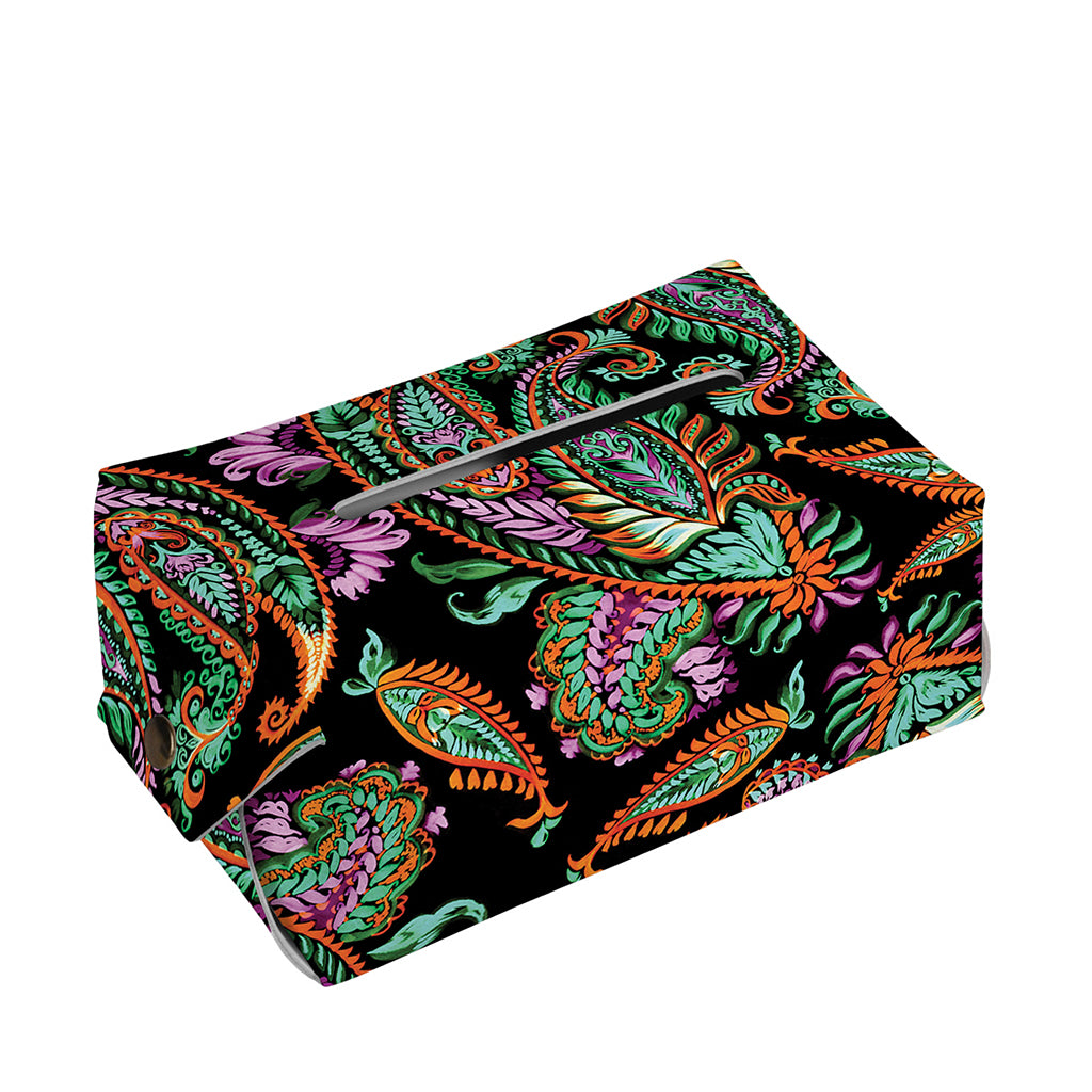 Green Orange And Pink Paisley Print Rectangle Tissue Box Cover