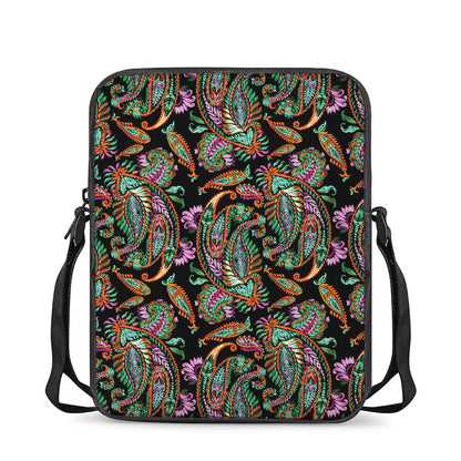 Green Orange And Pink Paisley Print Rectangular Crossbody Bag