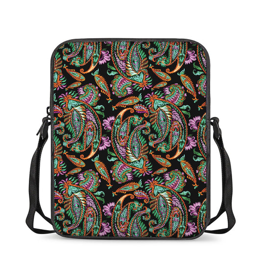 Green Orange And Pink Paisley Print Rectangular Crossbody Bag