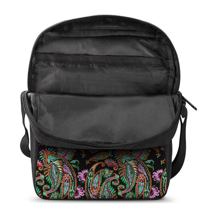 Green Orange And Pink Paisley Print Rectangular Crossbody Bag