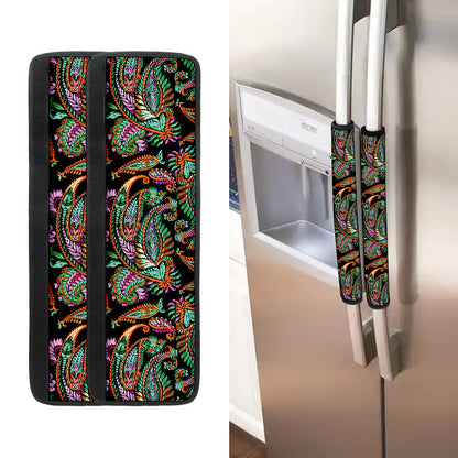 Green Orange And Pink Paisley Print Refrigerator Handle Covers