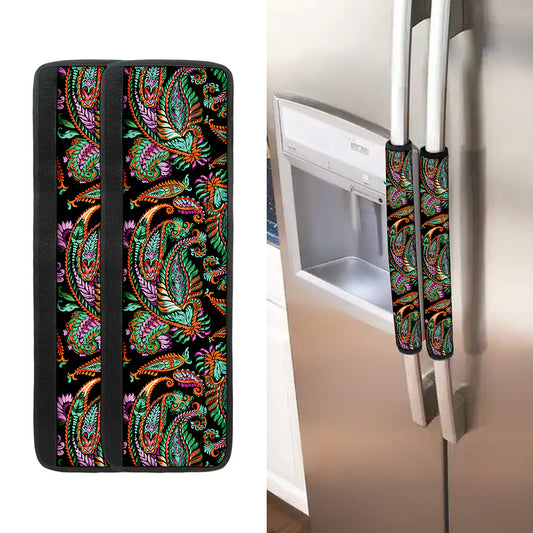 Green Orange And Pink Paisley Print Refrigerator Handle Covers