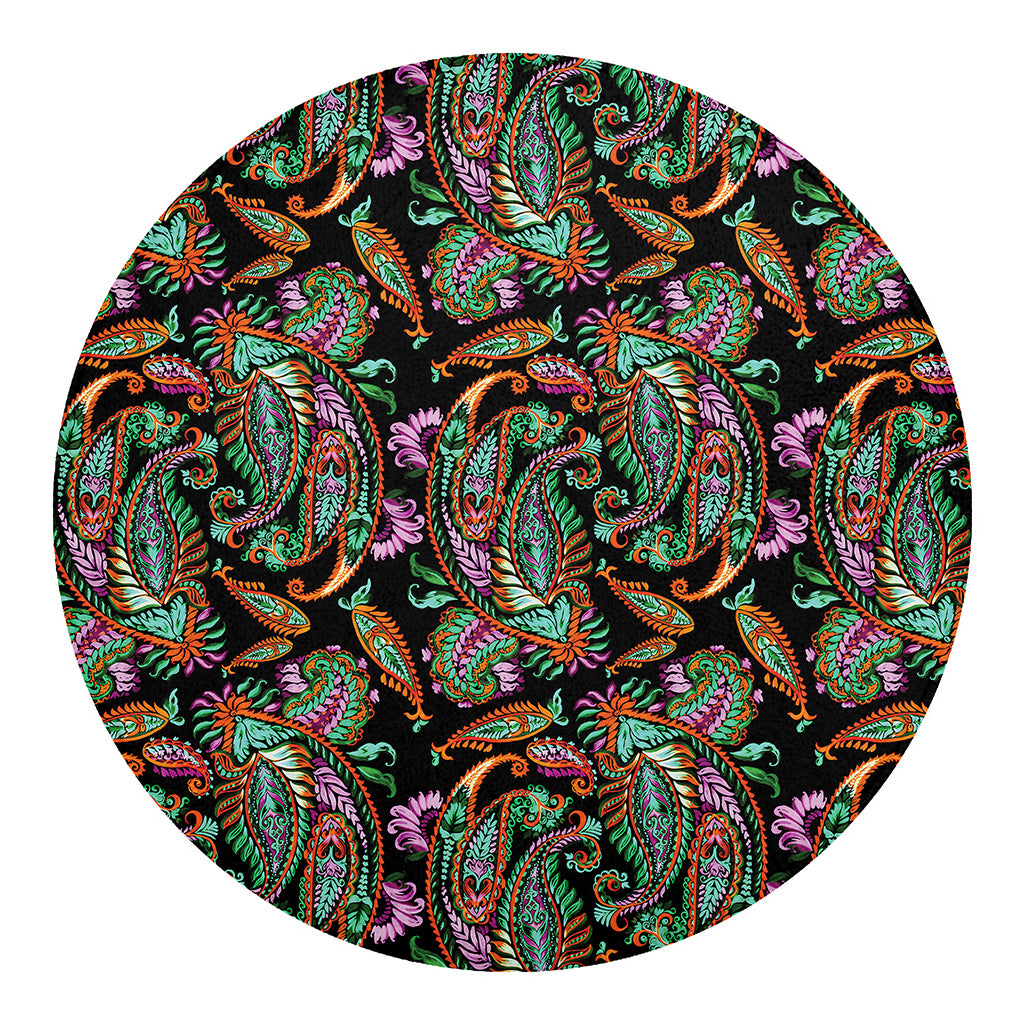 Green Orange And Pink Paisley Print Round Blanket