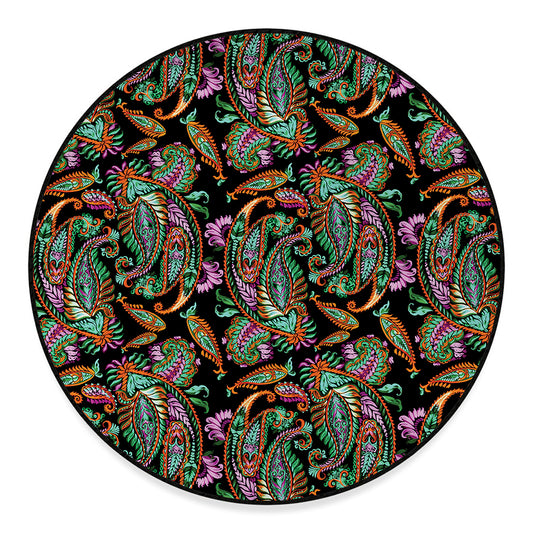 Green Orange And Pink Paisley Print Round Floor Mat