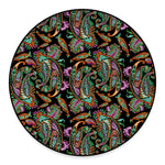 Green Orange And Pink Paisley Print Round Floor Mat