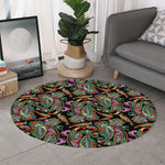 Green Orange And Pink Paisley Print Round Rug
