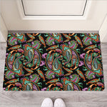 Green Orange And Pink Paisley Print Rubber Doormat