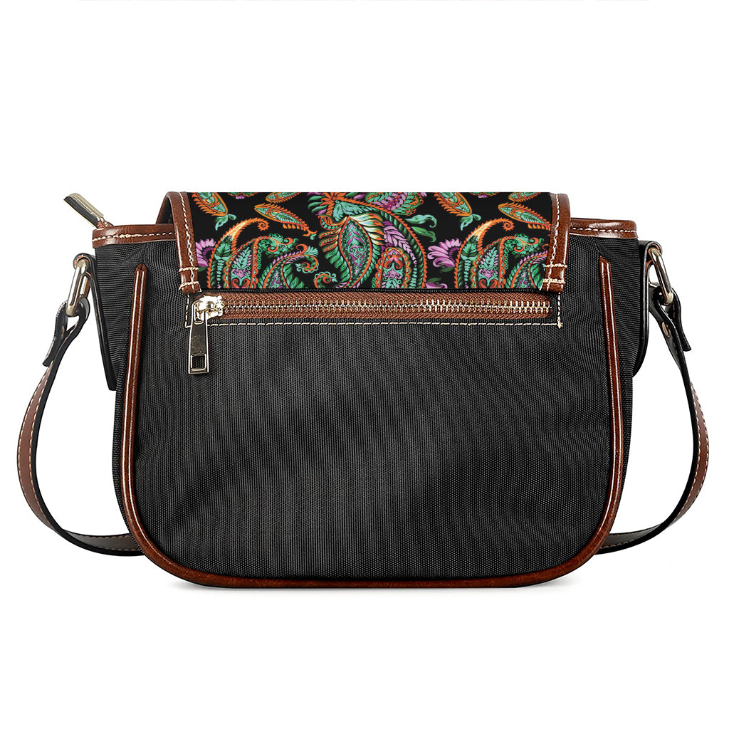 Green Orange And Pink Paisley Print Saddle Bag