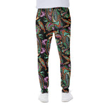 Green Orange And Pink Paisley Print Scuba Joggers
