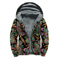 Green Orange And Pink Paisley Print Sherpa Lined Zip Up Hoodie
