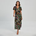 Green Orange And Pink Paisley Print Short Sleeve Maxi Dress