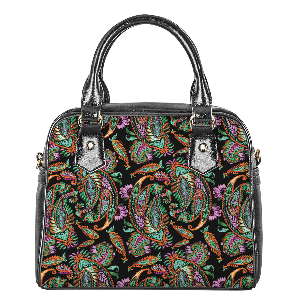 Green Orange And Pink Paisley Print Shoulder Handbag
