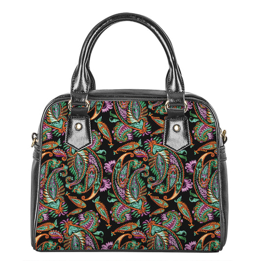 Green Orange And Pink Paisley Print Shoulder Handbag