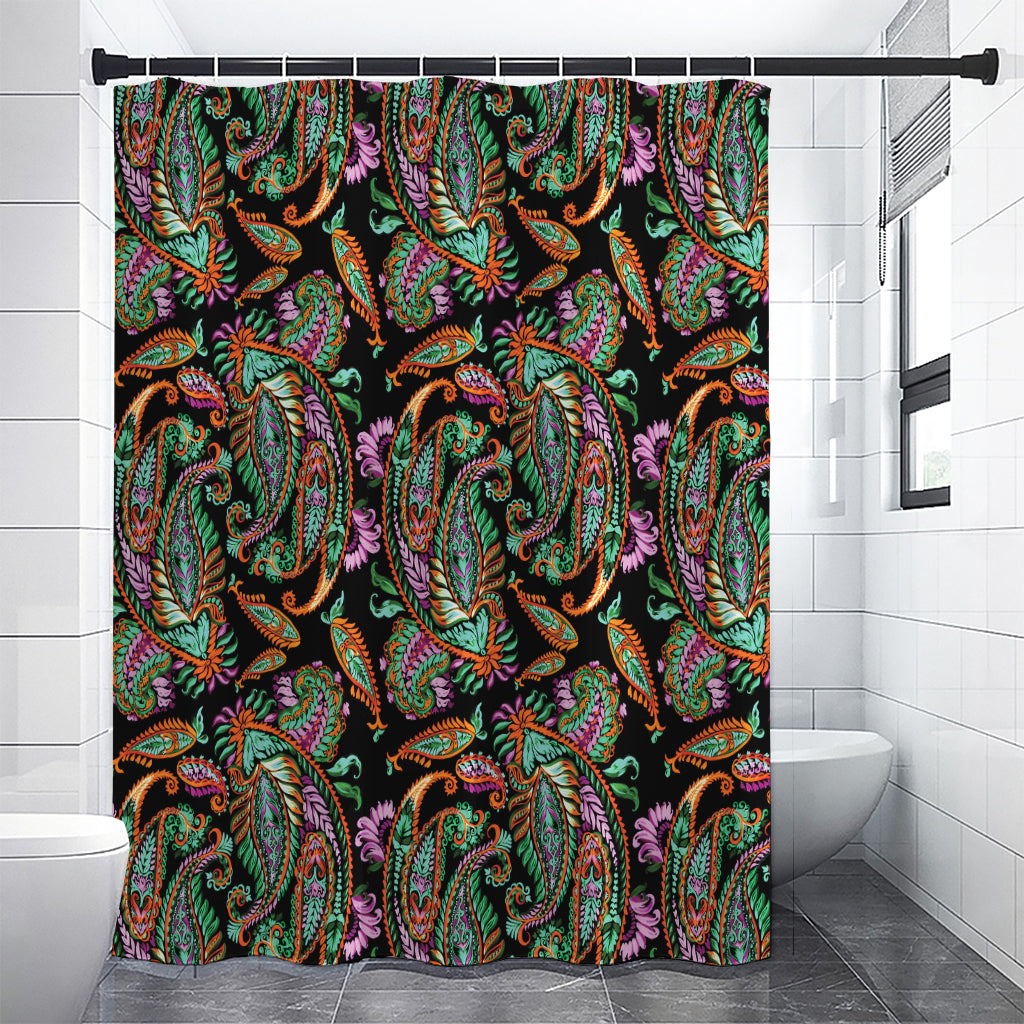 Green Orange And Pink Paisley Print Shower Curtain