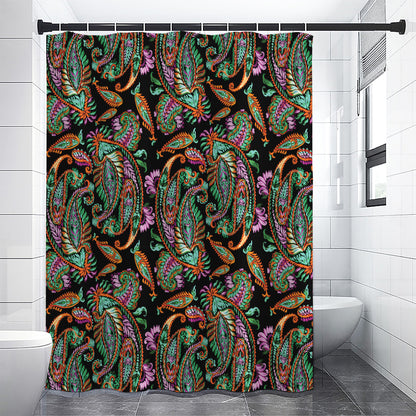 Green Orange And Pink Paisley Print Shower Curtain