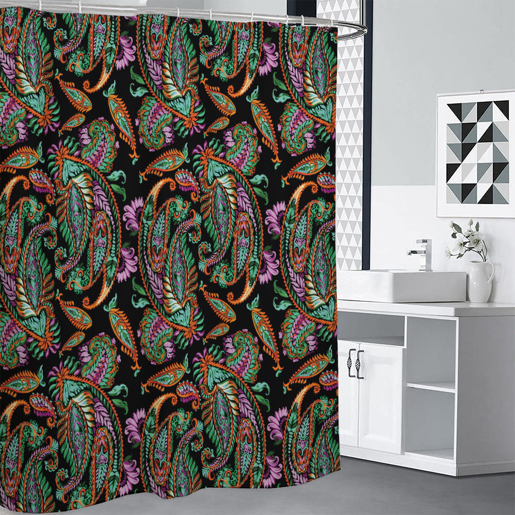 Green Orange And Pink Paisley Print Shower Curtain