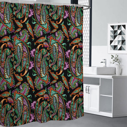 Green Orange And Pink Paisley Print Shower Curtain
