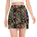 Green Orange And Pink Paisley Print Side Slit Mini Skirt