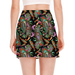 Green Orange And Pink Paisley Print Side Slit Mini Skirt