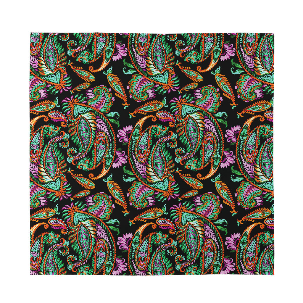 Green Orange And Pink Paisley Print Silk Bandana