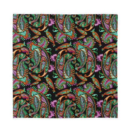 Green Orange And Pink Paisley Print Silk Bandana