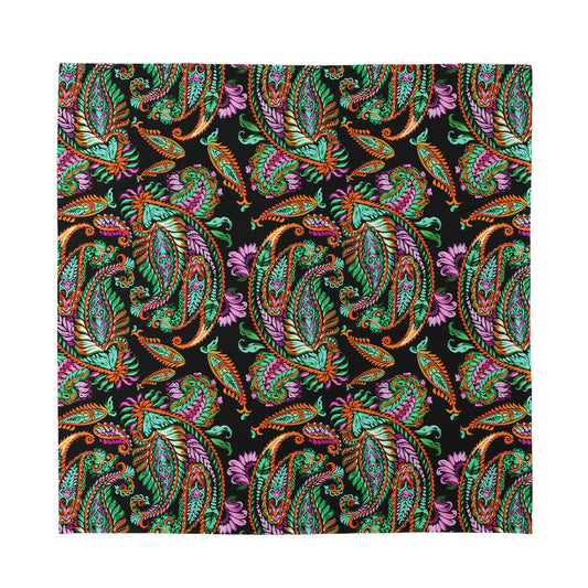 Green Orange And Pink Paisley Print Silk Bandana