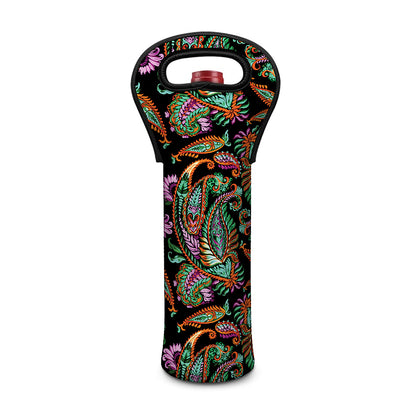 Green Orange And Pink Paisley Print Single Neoprene Wine Tote