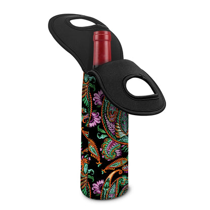 Green Orange And Pink Paisley Print Single Neoprene Wine Tote