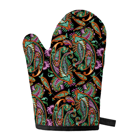 Green Orange And Pink Paisley Print Single Oven Mitt