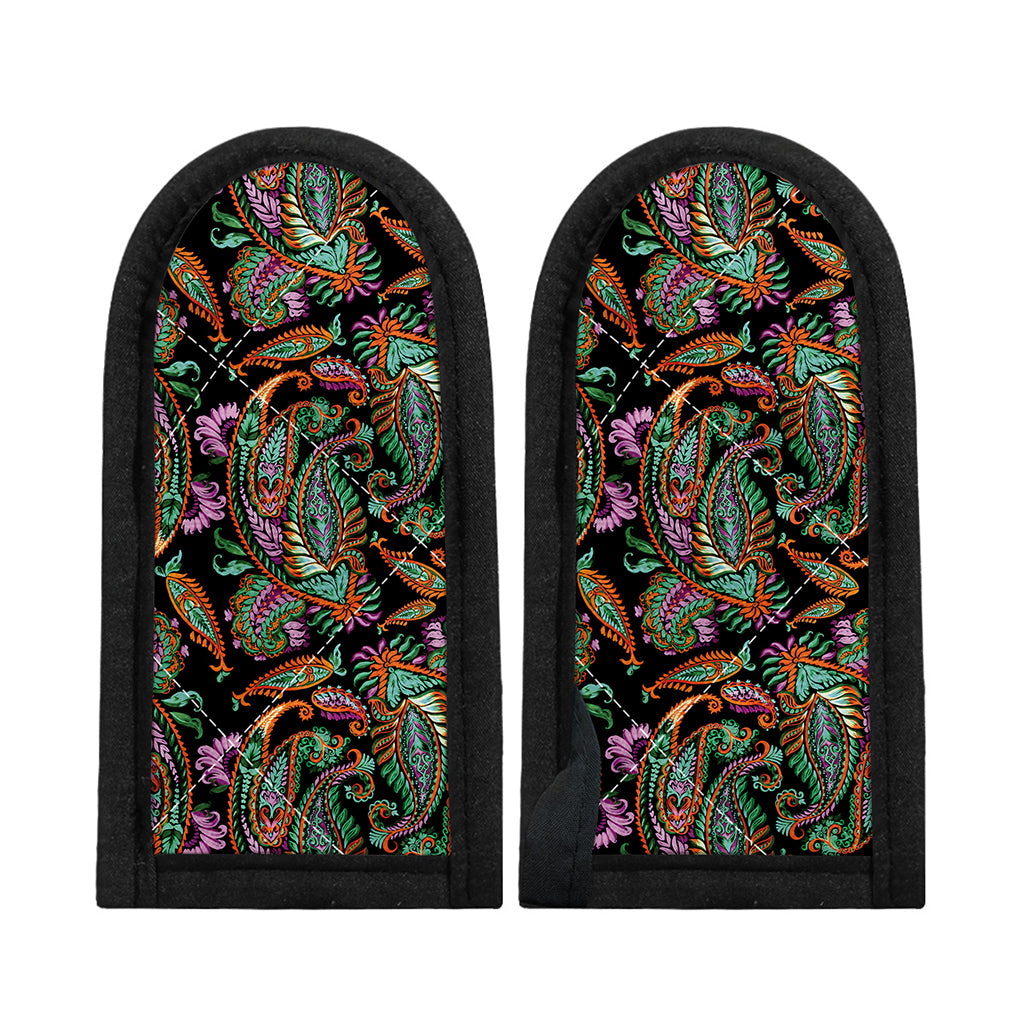 Green Orange And Pink Paisley Print Skillet Handle Cover