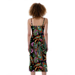 Green Orange And Pink Paisley Print Slim Fit Midi Cami Dress