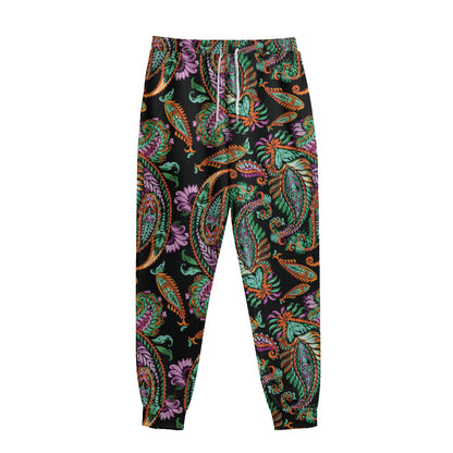 Green Orange And Pink Paisley Print Sweatpants