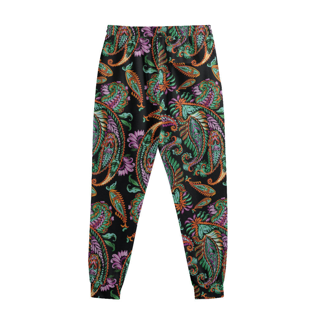 Green Orange And Pink Paisley Print Sweatpants