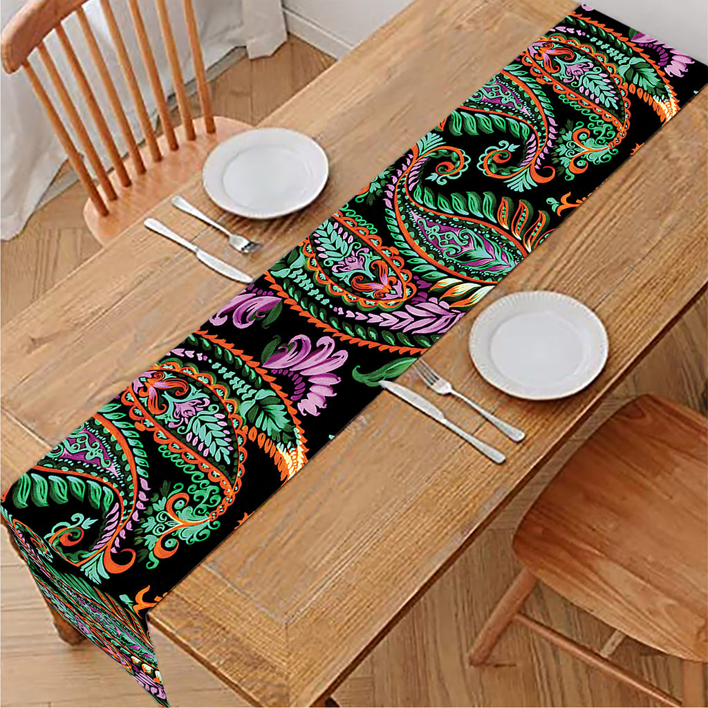 Green Orange And Pink Paisley Print Table Runner