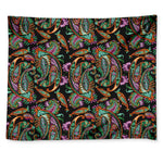 Green Orange And Pink Paisley Print Tapestry