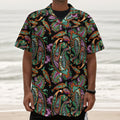 Green Orange And Pink Paisley Print Textured Short Sleeve Shirt