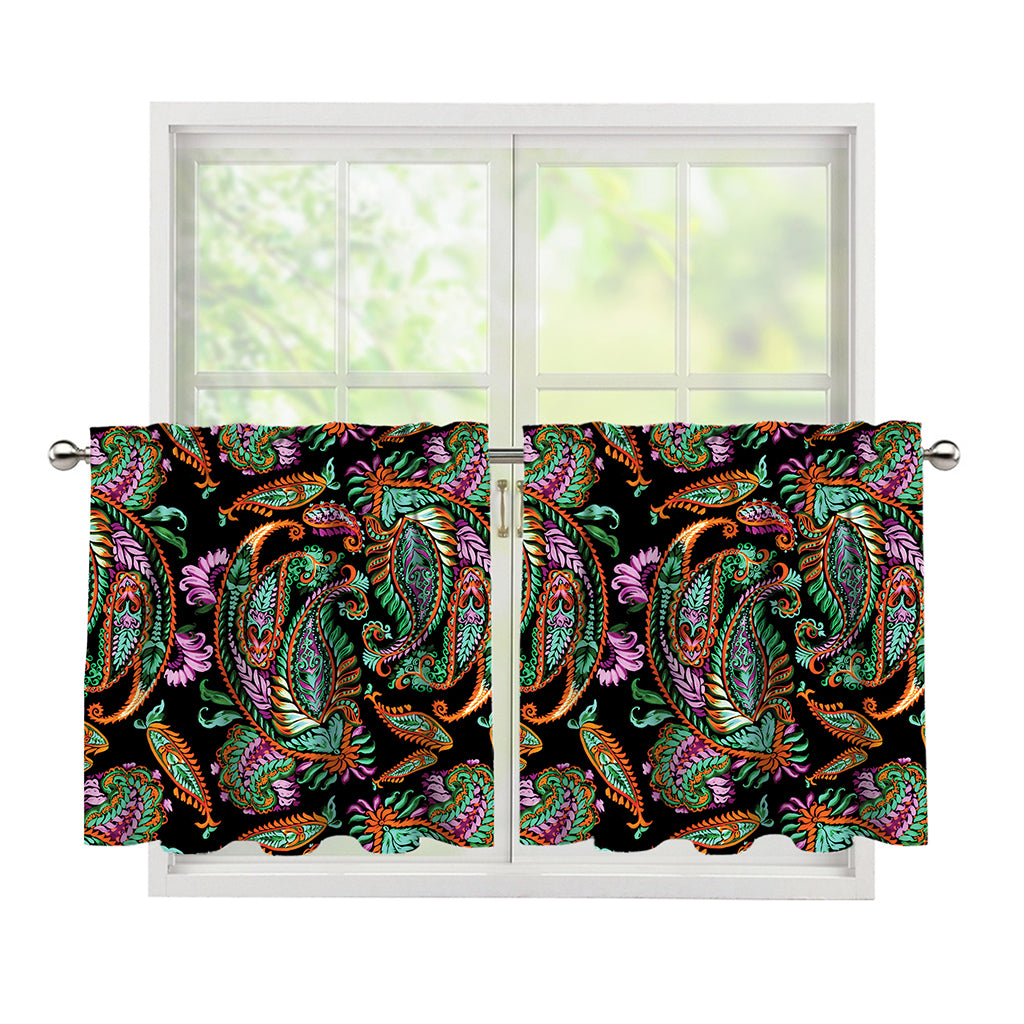 Green Orange And Pink Paisley Print Tier Curtains