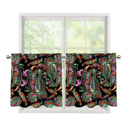 Green Orange And Pink Paisley Print Tier Curtains