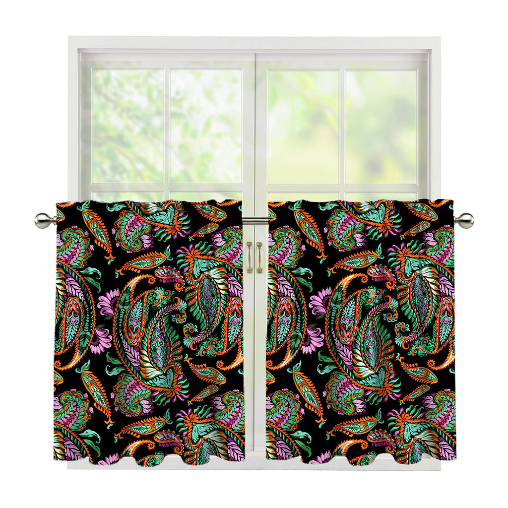 Green Orange And Pink Paisley Print Tier Curtains