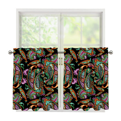 Green Orange And Pink Paisley Print Tier Curtains