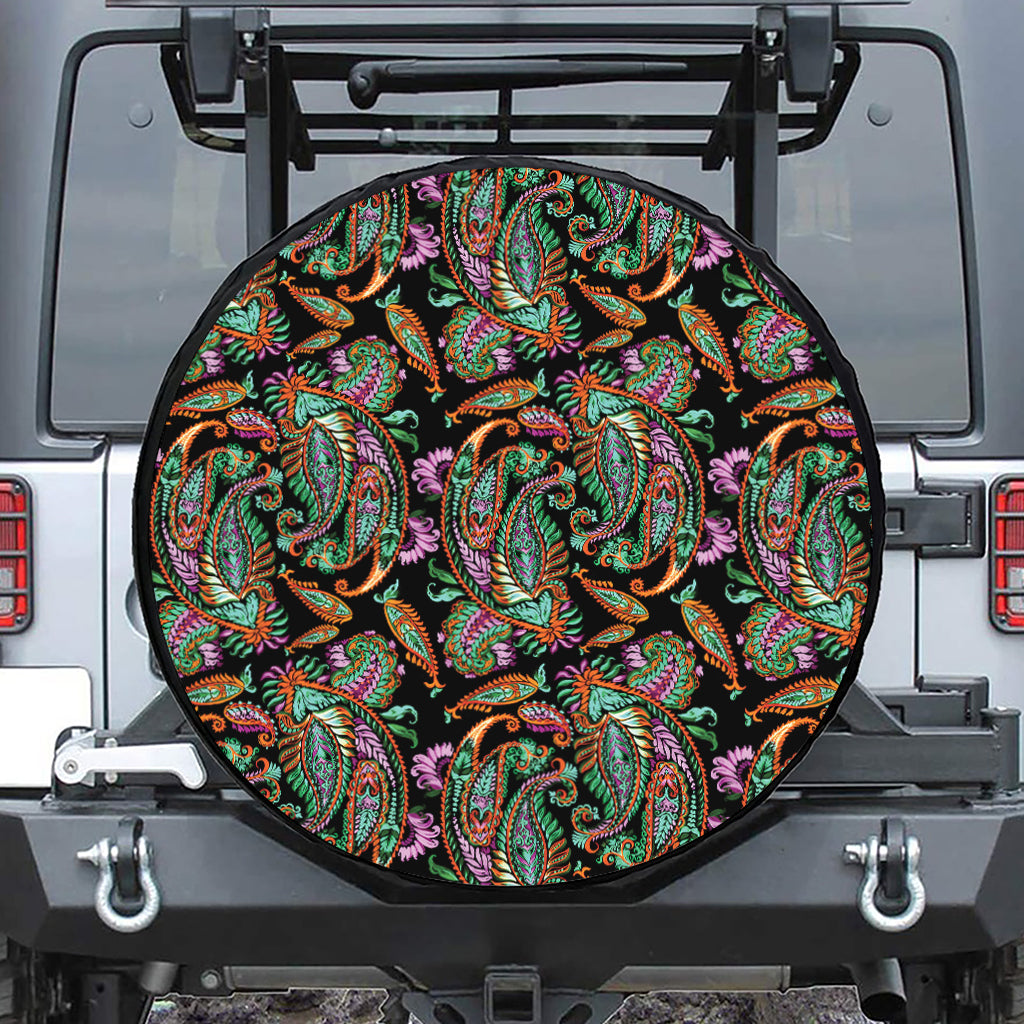 Green Orange And Pink Paisley Print Tire Cover