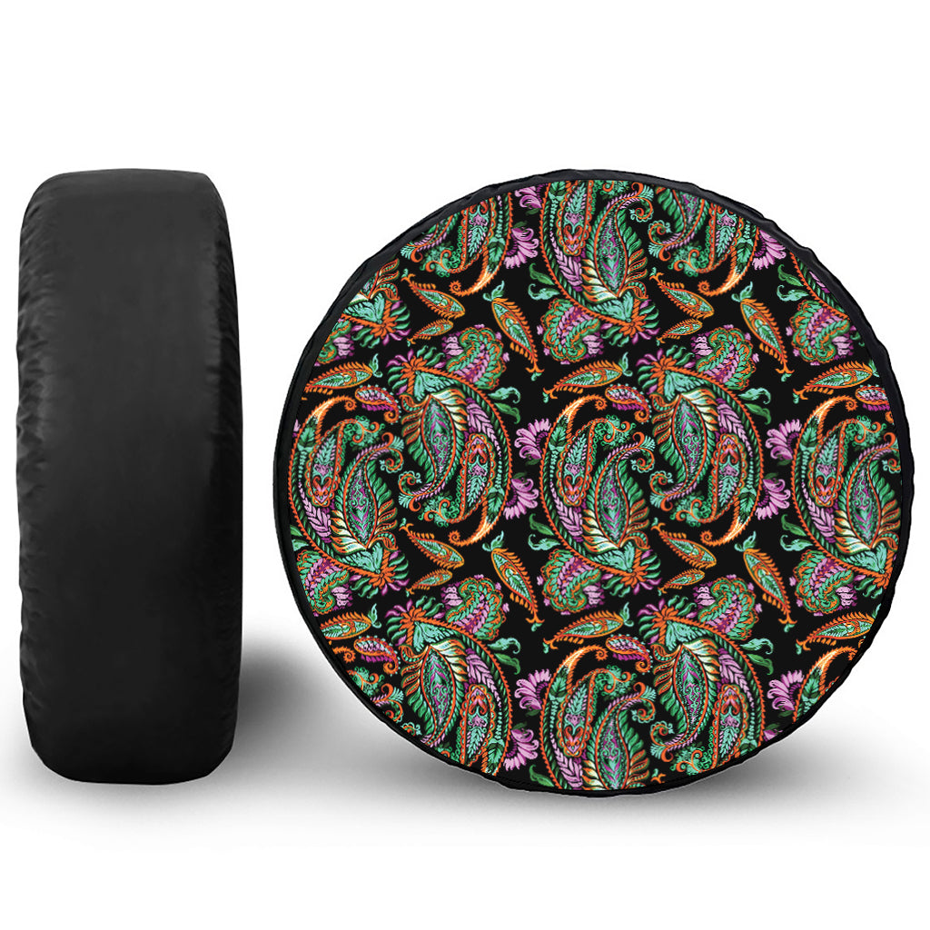 Green Orange And Pink Paisley Print Tire Cover