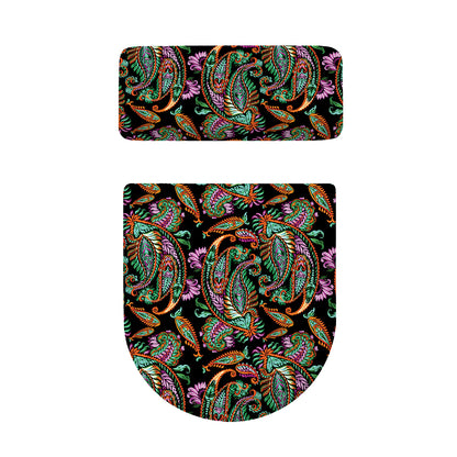 Green Orange And Pink Paisley Print Toilet Lid And Tank Cover Set