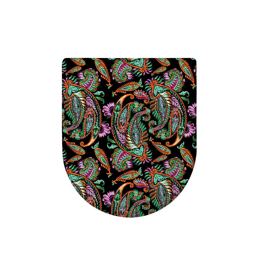 Green Orange And Pink Paisley Print Toilet Lid Cover